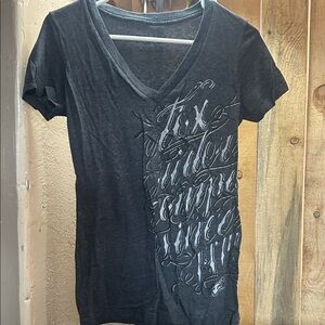 Women's Black Graphic V-Neck Tee